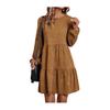 Womens A-Line Faux Suede Mini Dress Casual Long Sleeve Crew Neck Tiered Swing Dress Fall Loose Outfit