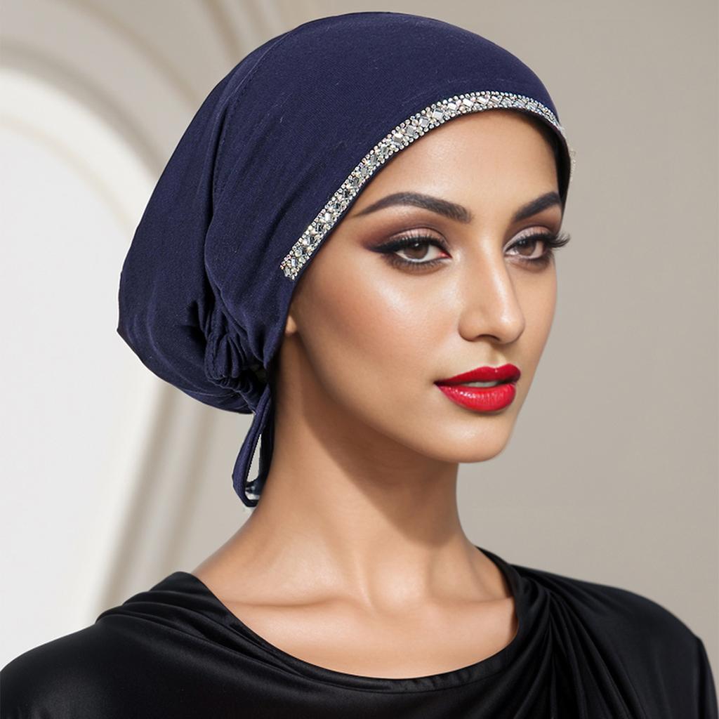 New Modal Rhinestone Band Muslim Turban Hat Inner Hijab Caps Islamic Underscarf Bonnet India Hats Female Headwrap Turbante Mujer