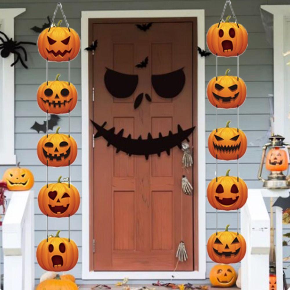 Scared Emoticon Pattern Halloween Pumpkin Door Hanging Sign Halloween Hanging Banner Haunted House