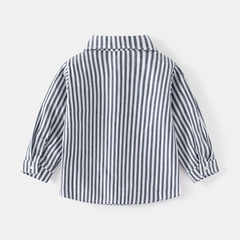Kids Boys Long Sleeve Striped Embroidery Casual Children Shirt Spring Autumn Top