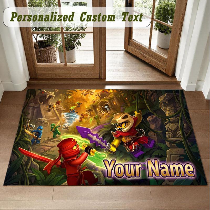 Crystal Velvet Square Rug Custom NameLEGO Ninjago Pattern Non Slip Home Floor Decor Rug