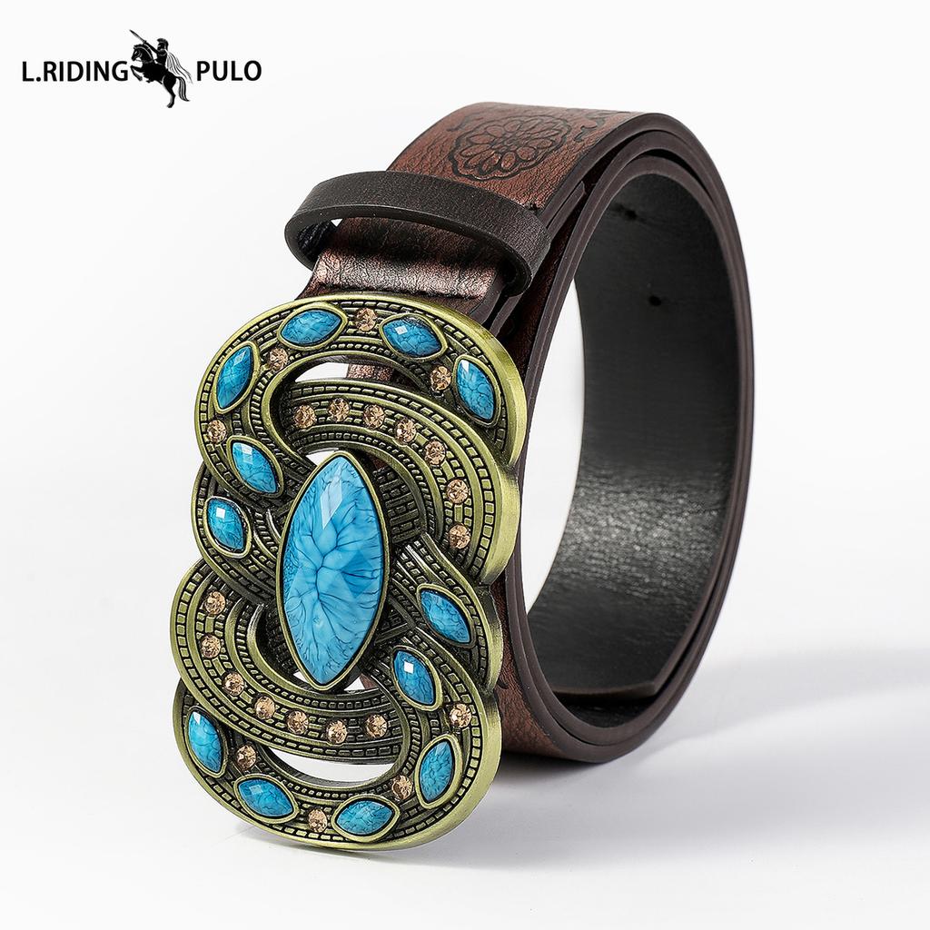 Bohemian Style Western Denim Embossed Pu Belt Jeans Fashion Waist Belt Women