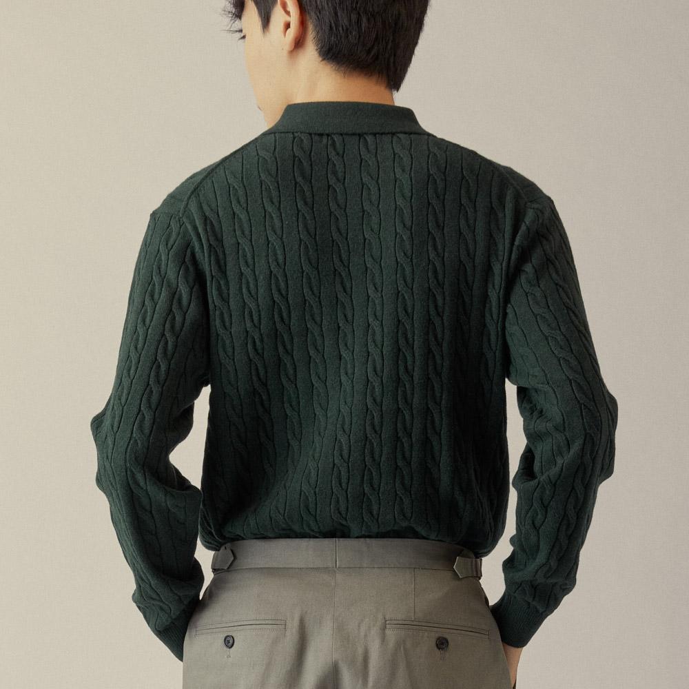 MANNERGRAM Classic Cable Long Sleeve Collared Knit Green