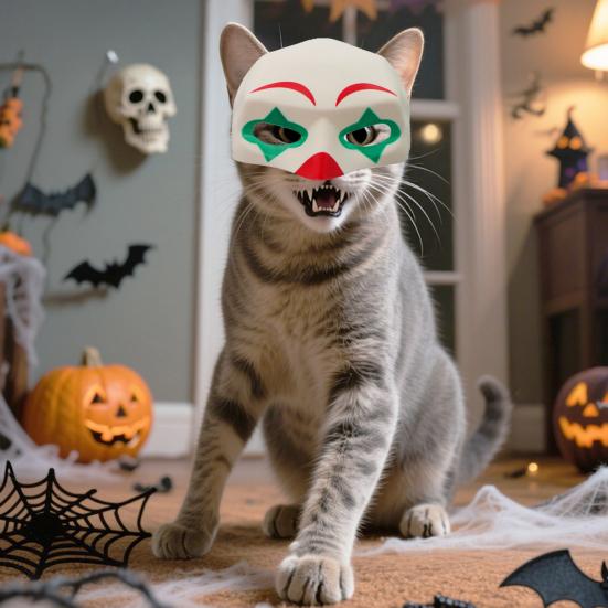 Kattemaske for Katter Heroisk Superheltkatt Klovnemaske Halloween Maskerade Kjæledyrkostyme Unik Gave til Katteelskere