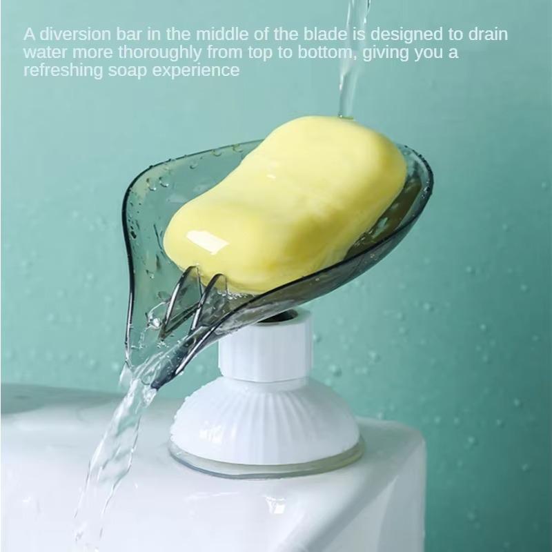 Rotatable Suction Cup Draining Soap Box Bathroom Soap Dish Draining Rack Leaf Shape Punch-free Soap Holder Kitchen Accessories