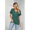Summer Women's T-Shirt Solid Colour Button Loose V-Neck Short Sleeve Top