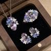 Light Luxury Premium Retro Monet Wisteria Amethyst Inlaid With Diamond Necklace Ring Stud Earrings Exquisite Extravagant Set