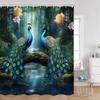 Peacock Shower Curtain Modern Oil Paniting Animals Flowers Plants Floral Bathroom Decor Elegant Fabric Bath Curtains with Hooks