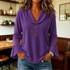 Women's V-Neck Long Sleeve Blouse Color Casual Shirt