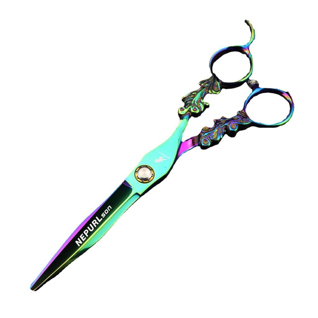 6.0-Inch Green Floral Hairdressing Scissors Set: Straight, Bangs, and Thinning Styles