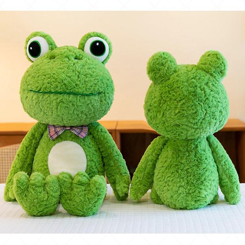 50-80cm Big Eyes Cute Frog Plush Toy Kawaii Bow Animal Green Cloth Doll for Children's Birthday Christmas Gift