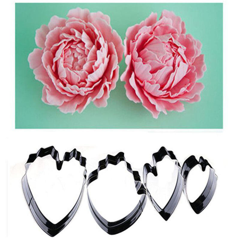 4Pcs Peony Flower Cake Fondant Plunger Cutter Decorating Mold Sugarcraft Baking