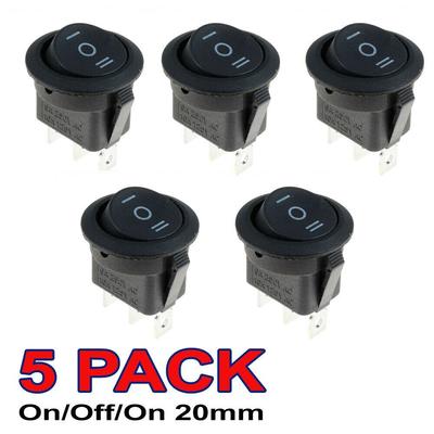 5x On/Off/On Black Round Rocker Switch Car Automotive 20mm SPDT 2 Way Dash