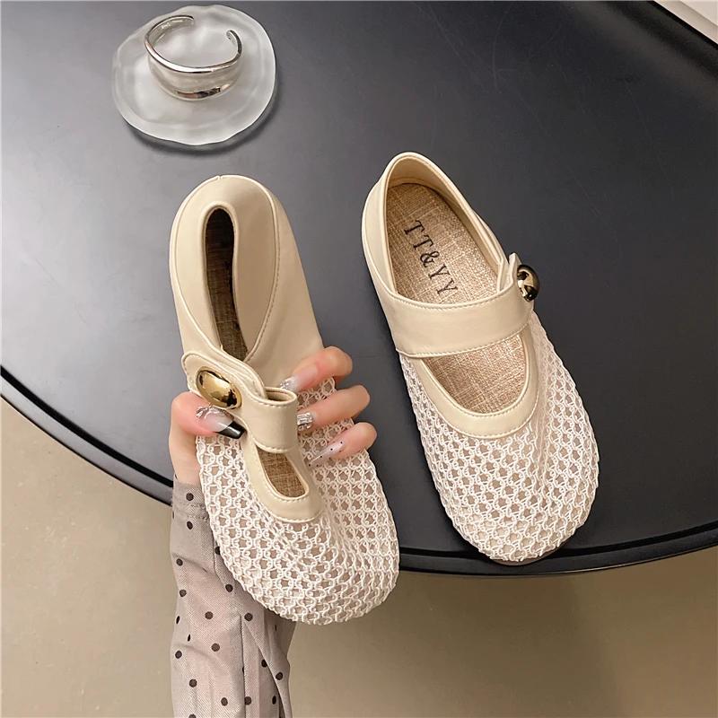 Fashion Flat Versatile Mesh Women Outside Breathable Wrapped Head Soft Sole Two-Wear Slippers Hollow Summer New Sandals