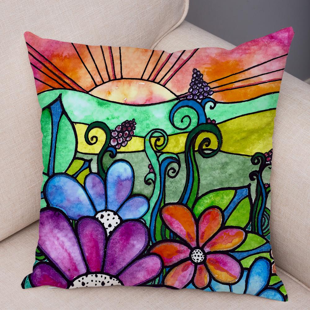 Children Oil Painting Art Cushion Cover Both Sides Plush Pillow Case Decor Cartoon Plant Throw Pillowcase for Sofa Home Car