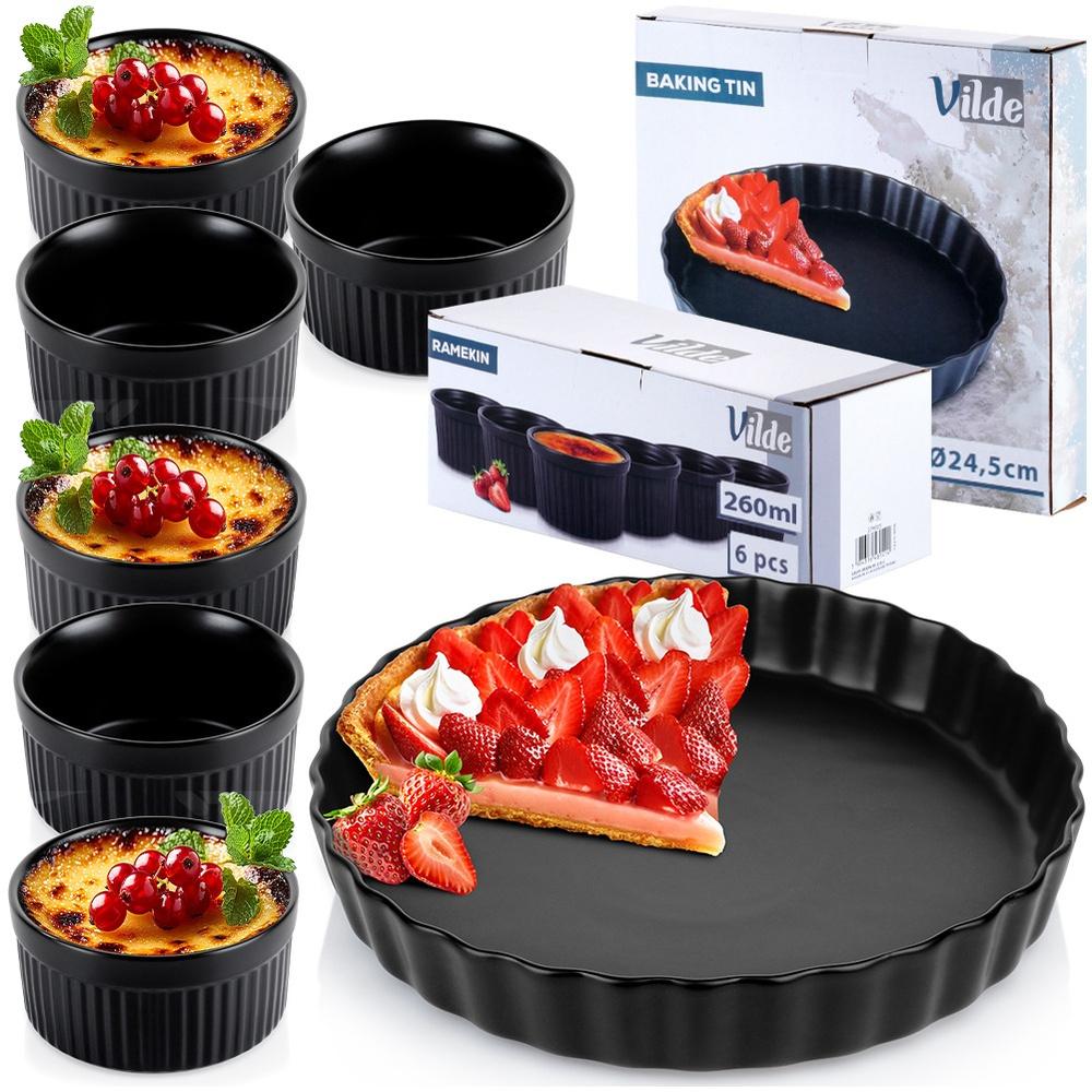 Tart Tin + Baking Bowls, Ceramic, Black, 7 Pcs.