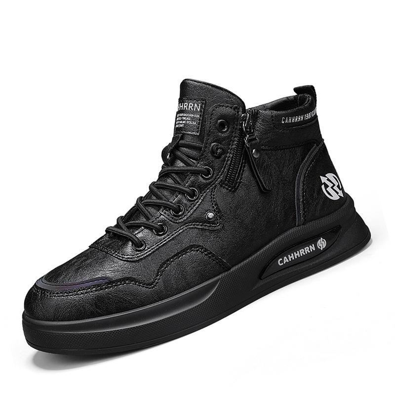 Autumn New High-top Men's Shoes Casual Men's Flat Baseplate Shoes Teen Student Zipper Shoes