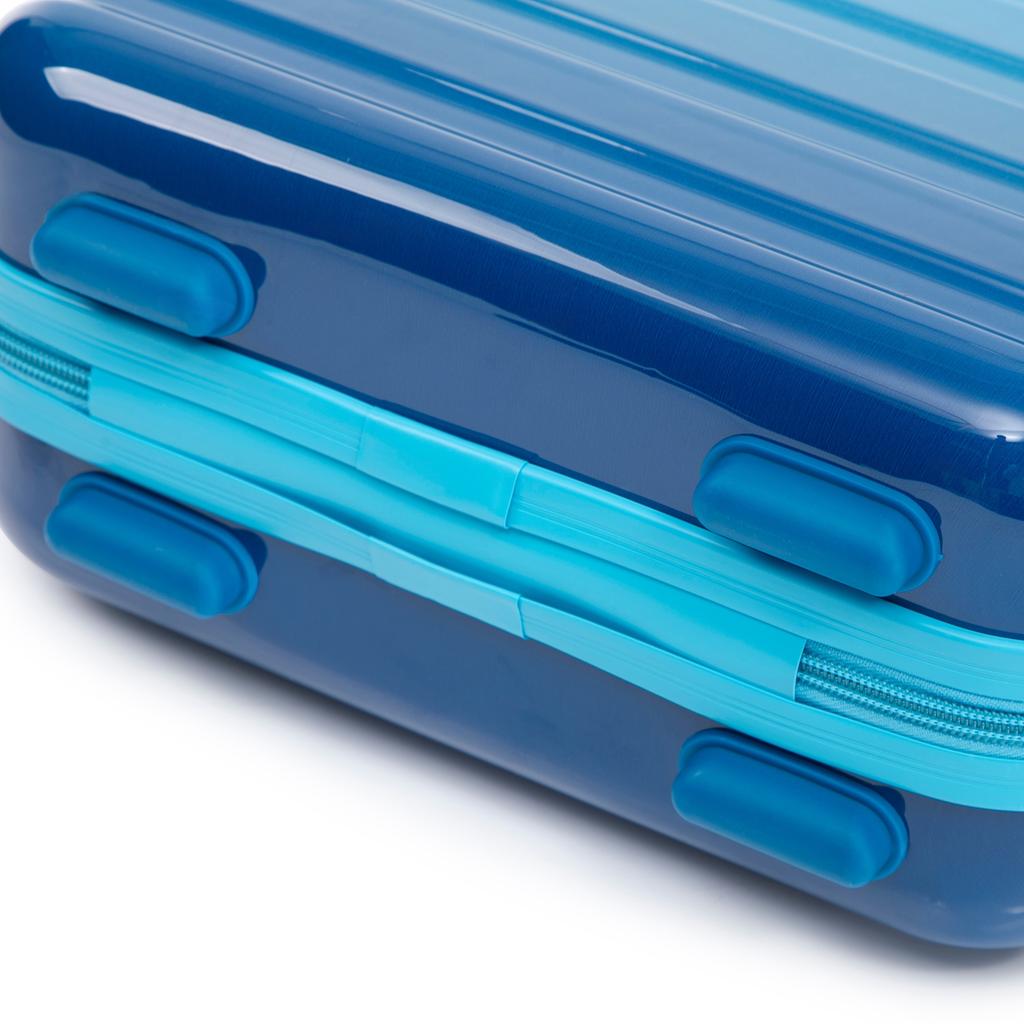 14"/20"/24"/28" 4-Piece PC Spinner Suitcase Set - Large Medium Small Sizes - Integrated Combination Lock & 14" Cosmetic Bag (Blue)