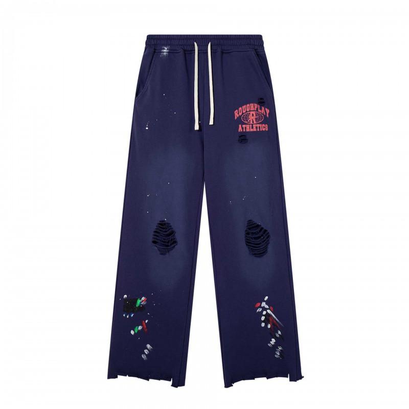 Roughplay Streetwear Pants Mens Loose Fit Distressed Washed Drawstring Trousers