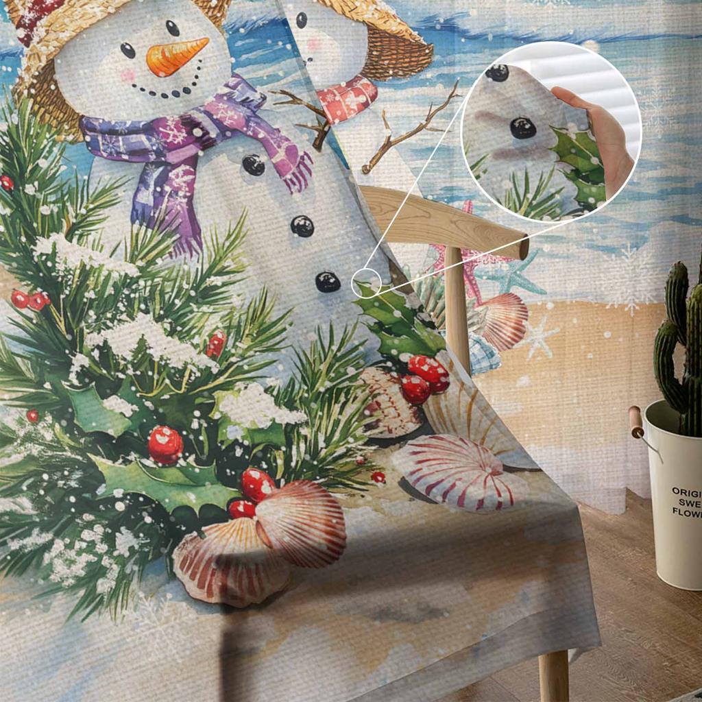 Jul Vinter Strand Snögubbe Gardiner För Vardagsrum Sovrum Heminredning Fönster Voile Tyllgardin Draperier
