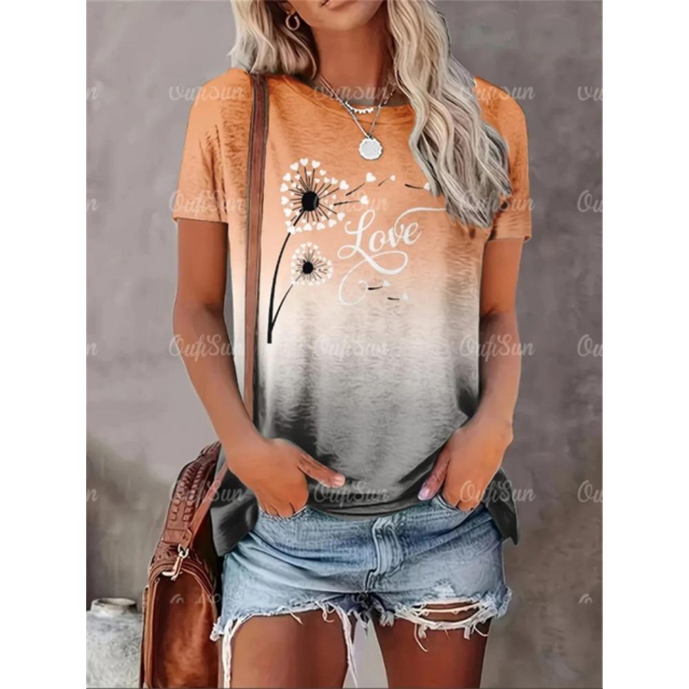 2024 New Style T-Shirt For Women Heart Print Top Fashion Women's Oversized Clothes Tees Summer Crew Neck Blouse Original Design
