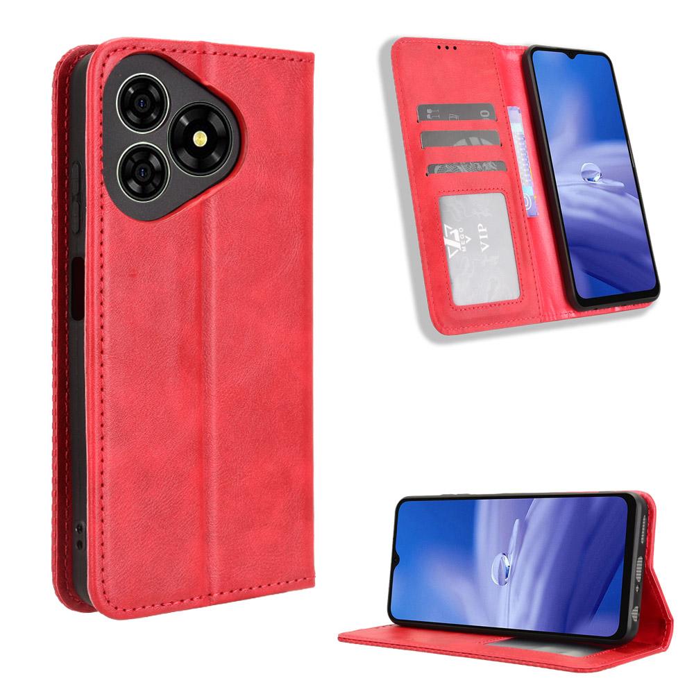 

For Ulefone Note 19 Leather Case Wallet Stand Retro Texture Phone Cover Red