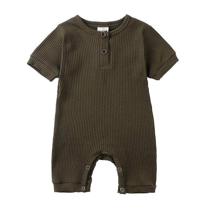 Summer 2025 Baby Short Sleeve Ribbed Jumpsuit Romper with Snap Crotch