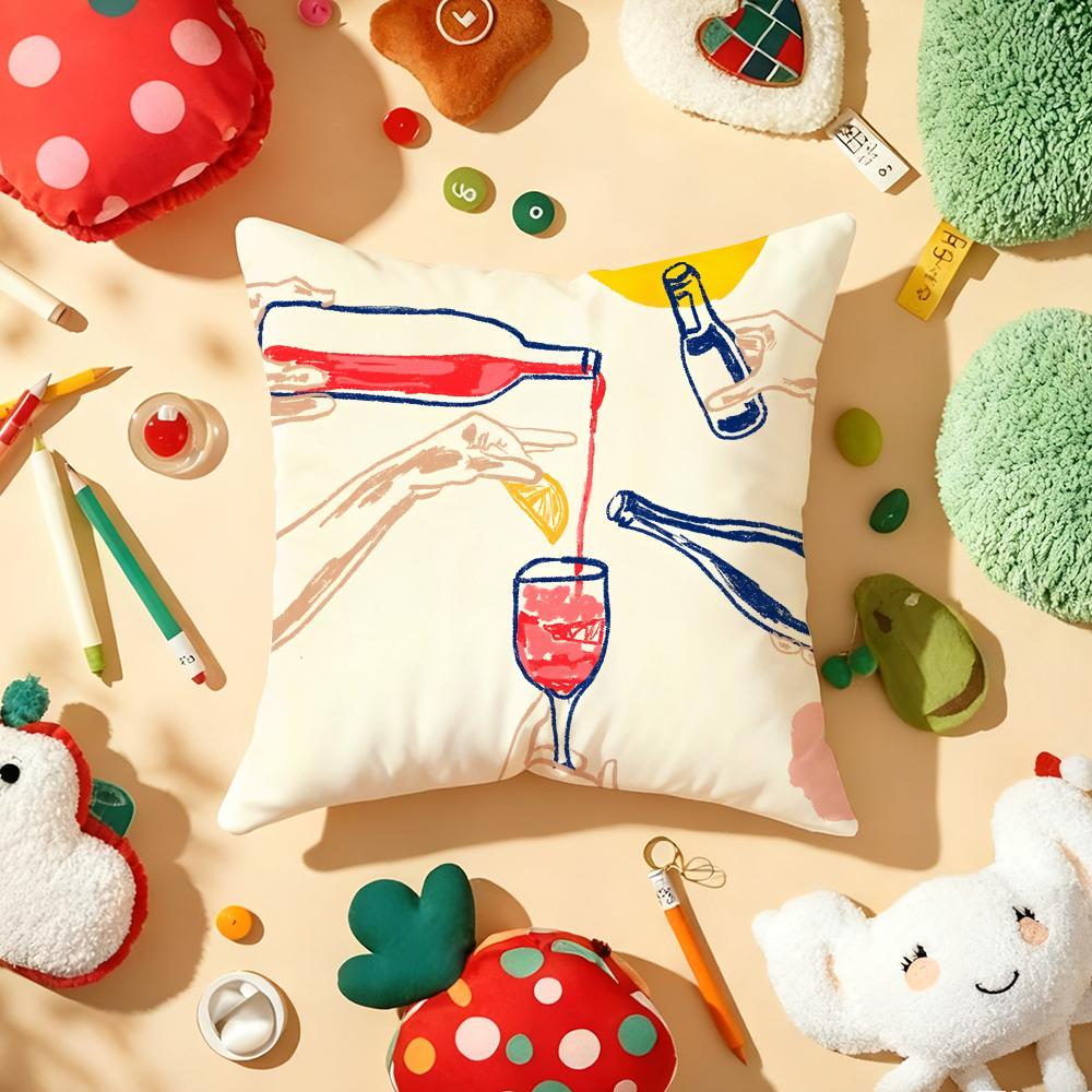 Food And Drinks Cushion Cover Soft Short Plush DoubleSided Printing Home Decor Machine Washable Pillow Case Gift