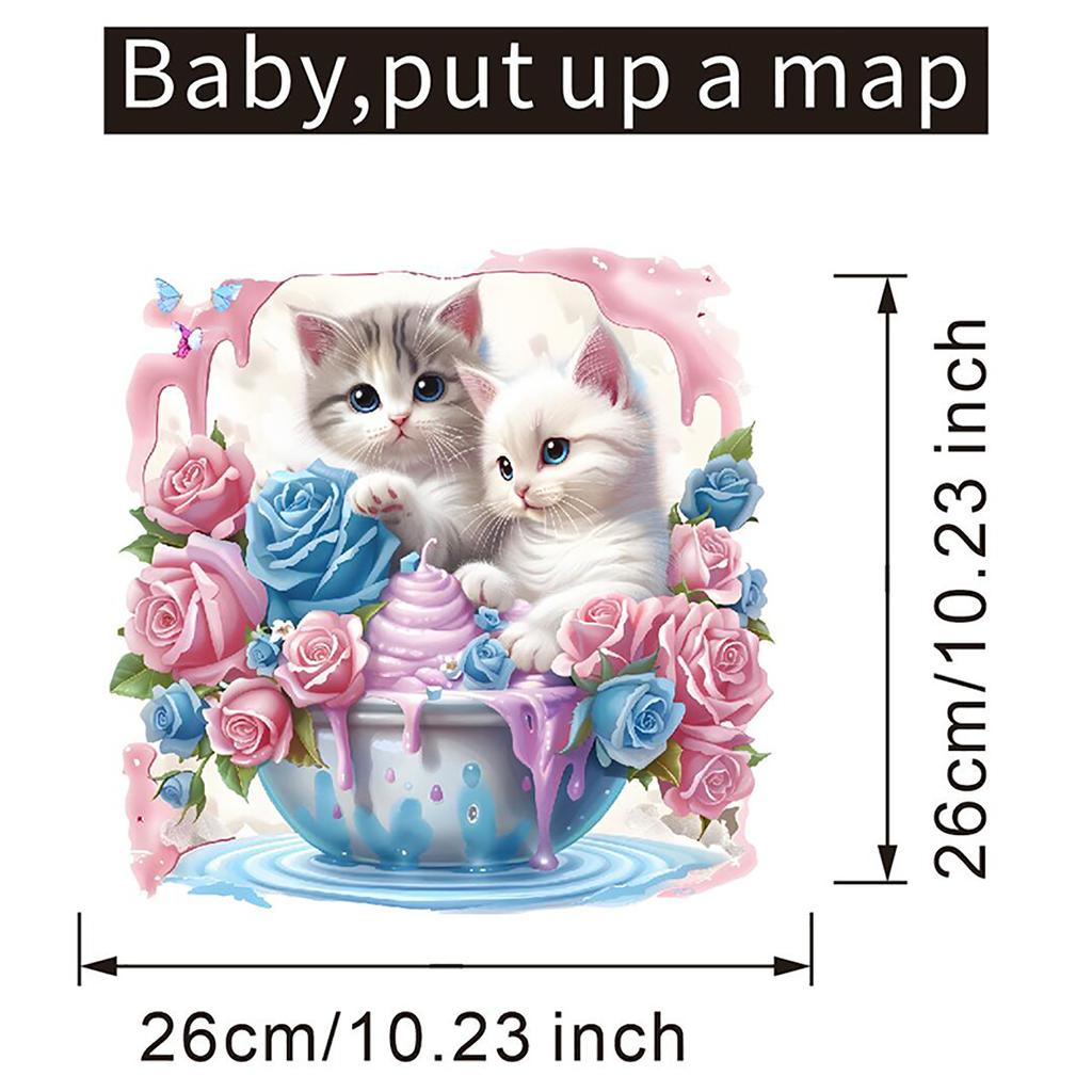 Cat & Floral Animal Toilet Stickers, Waterproof Removable Self-Adhesive Bathroom Wall Decals