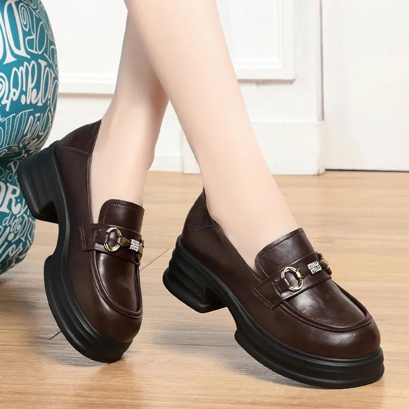 

Модные женские мокасины с закрытым носком, оксфорды с круглым носком, повседневные женские кроссовки в британском стиле, осенние туфли на плоской подошве, кожаные туфли на каблуках 40