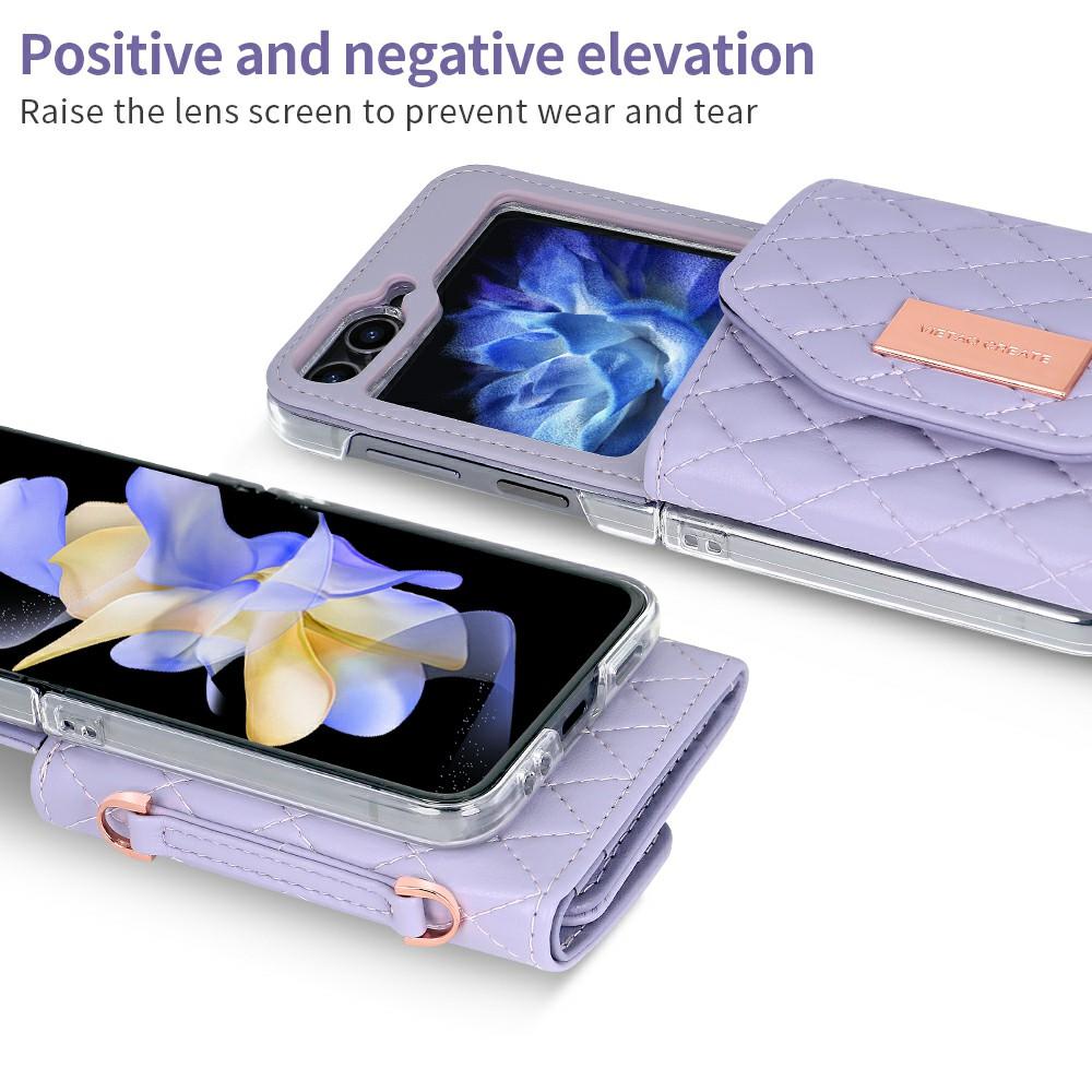 For Samsung Galaxy Z Flip7 FE 5G/Z Flip6 5G Case with Shoulder Strap PU+PC Wallet Phone Cover Built-In Back Screen Film
