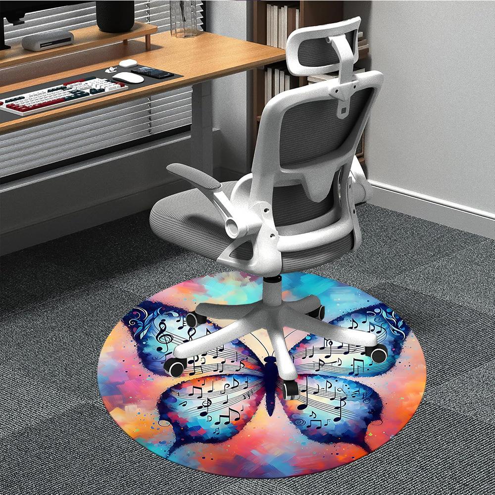 

1pc Music Butterfly Office Round Area Rug, Indoor Mat Suitable ForOffice, Under Office Chairs Bedroom Living Room Home Decor, Room Deco T011 80cm by 80cm