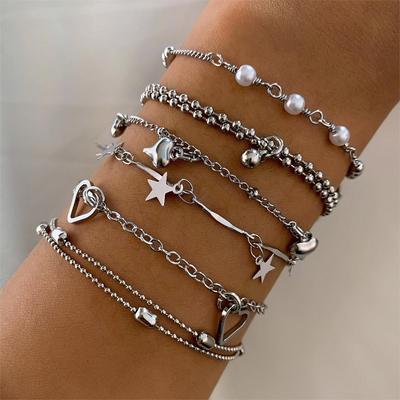New, Star Love Fringed Bracelet, Versatile Geometric Beaded Bracelet Six-piece Set for Women