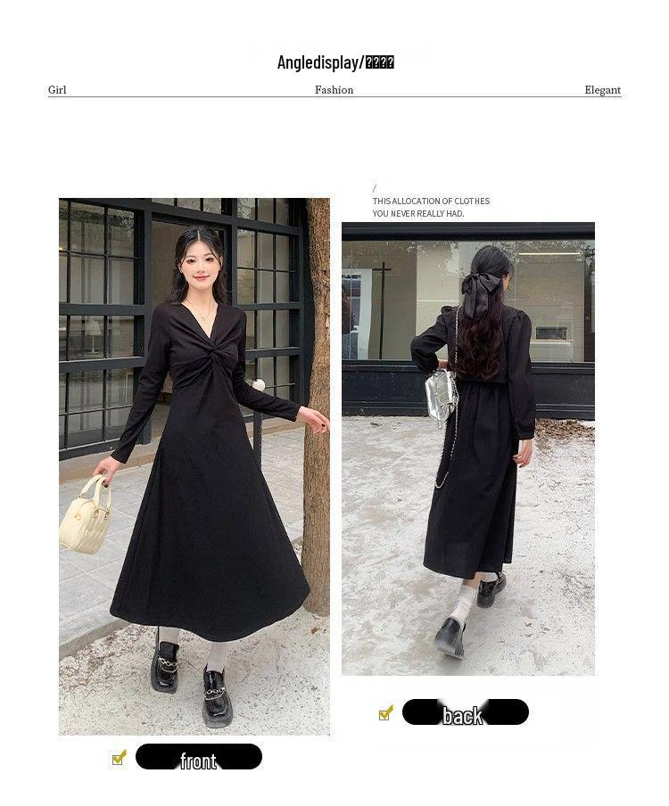 Women's Plus Size Black Long Sleeve Knit Dress - Slimming and Elegant for Spring/Autumn