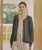 VLETI Summer Raglan Button Round-Neck Knit Cardigan (Gray)