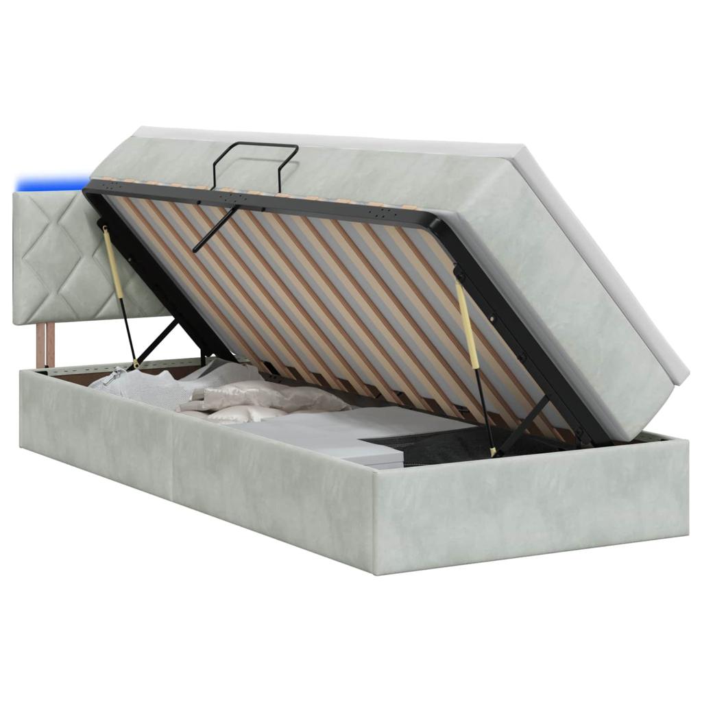 LED Storage Bed with Mattress Light Grey 90 X 200 Cm Velvet