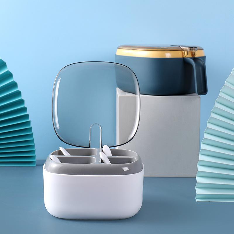 Boîte à assaisonnements quatre styles CuisineCouvercle transparent avec cuillèreBoîte à assaisonnements de type poussoir pour le sel