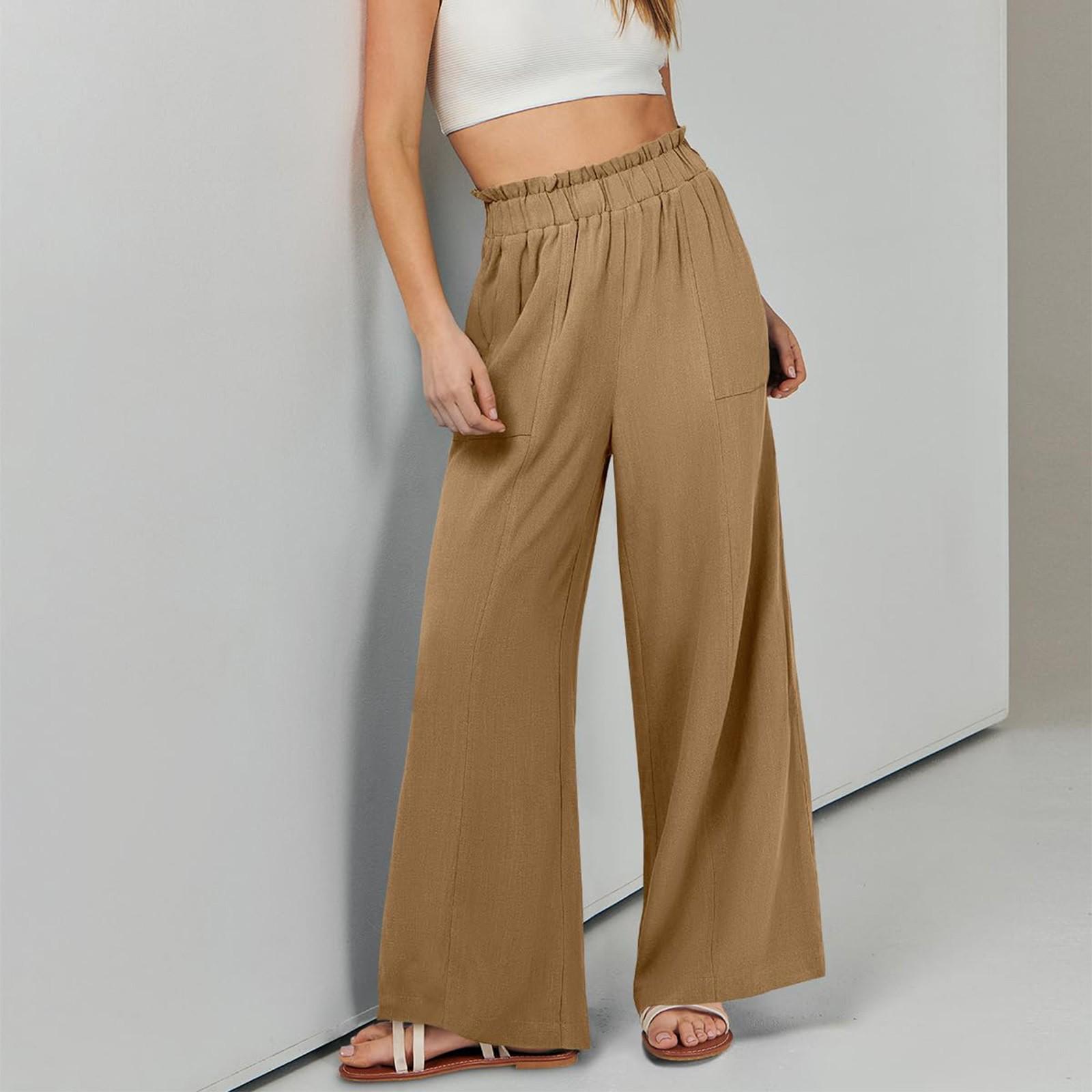 

YYFS Жіночі модні повсякденні одноколірні брюки з високою талією та капрі XL коричневий