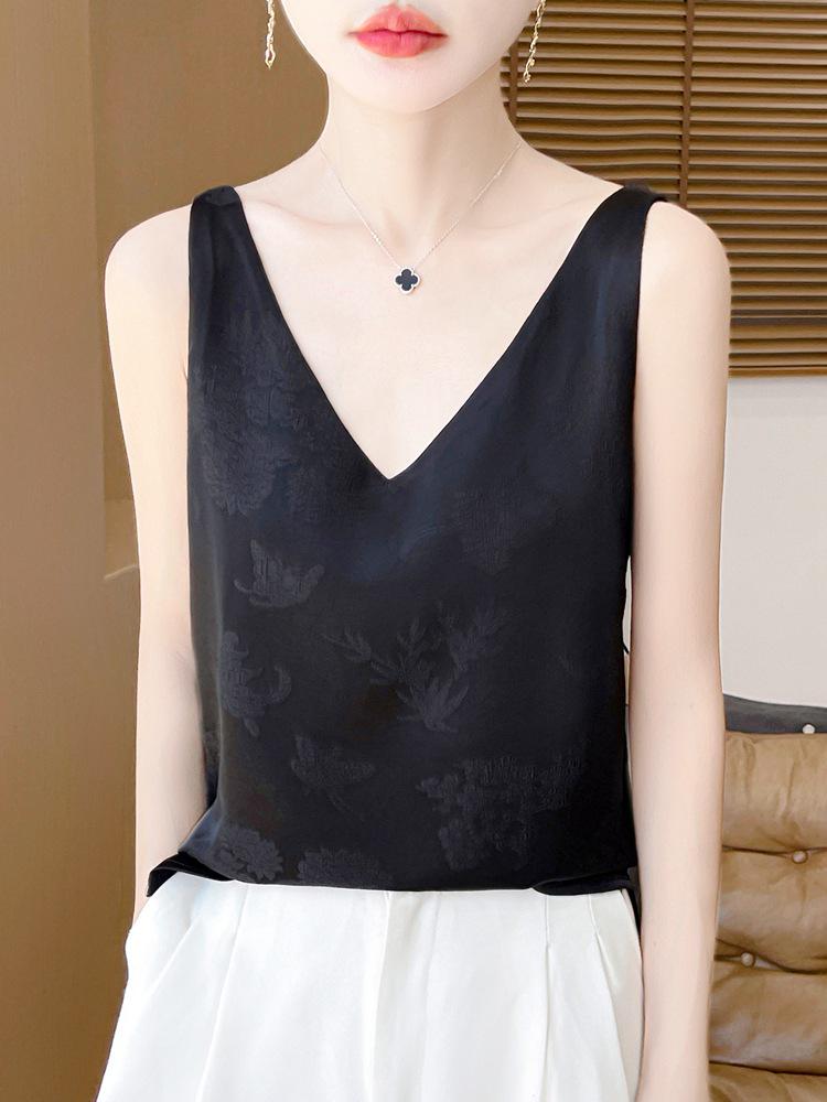 Women's Sleeveless V-Neck Ice Silk Jacquard Camisole