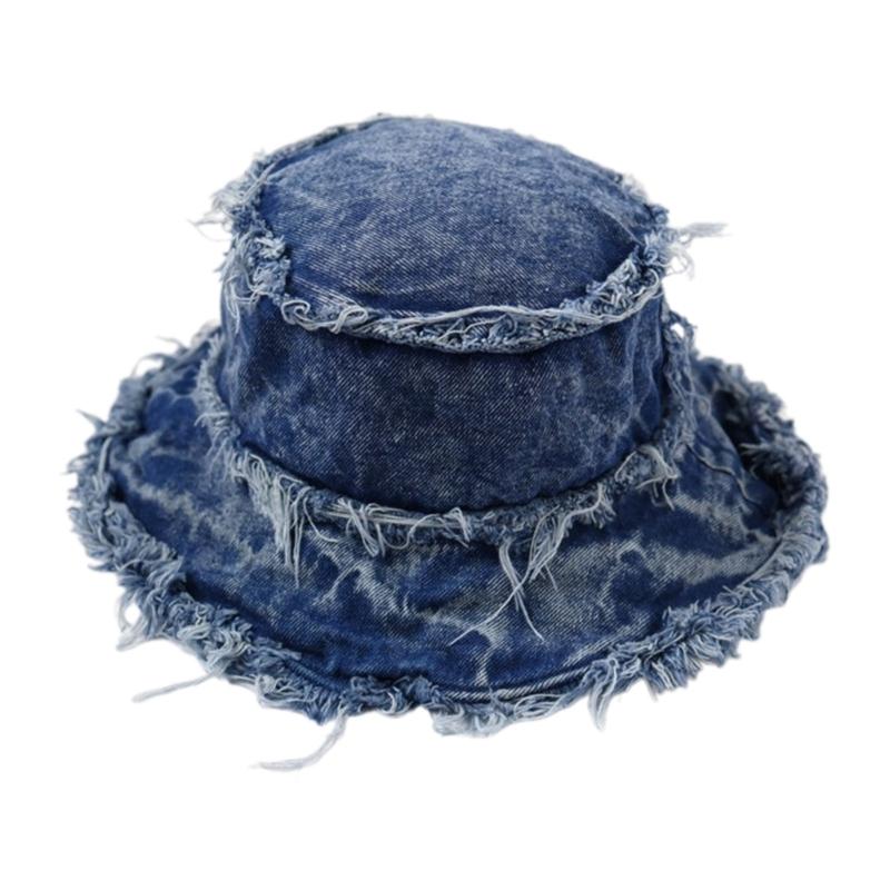 Vacation Outdoor Fisherman Hat for Woman Bucket Hat Distressed Frayed Edge Hat
