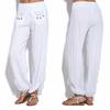 Fashion Women Solid Buttons Cotton And Linen Casual Loose Trouser Wide Leg Pants