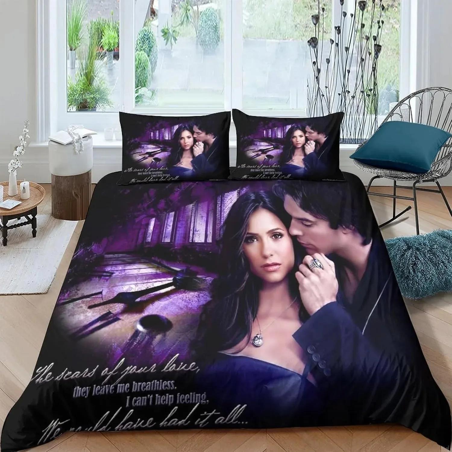 Housse de couette taie d'oreiller parure de lit The Vampire Diaries Garçons Filles Taille Simple/Double/Queen Lit Enfants Adultes Ensemble 2/3 pièces 100x135cm (2pcs)