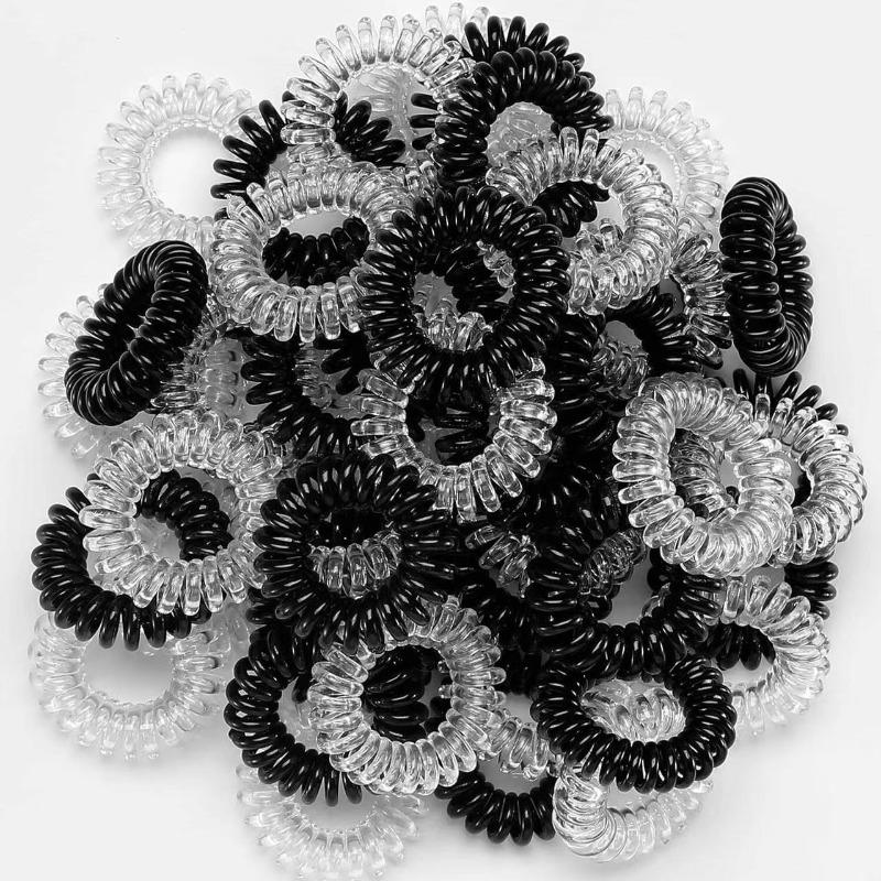

10Pcs Telephone Wire Elastic Clear Hair Bands Plastic Spring Gum For Hair Ties No Crease Coil Hair Tie Ponytail Hair Accessories one size чёрный