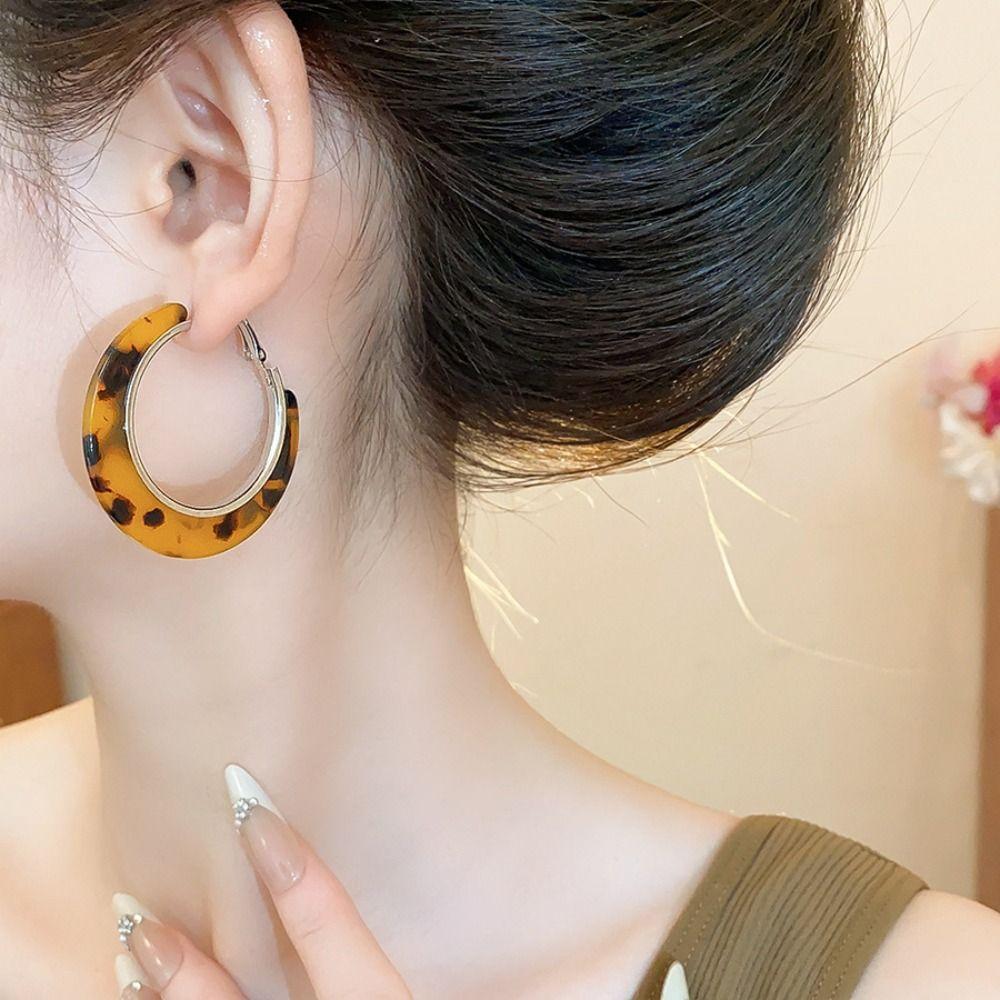 Acetic Acid Leopard Print Earrings Vintage C-shaped Earring Set Sweet Acetate Hoop Earrings  Girls