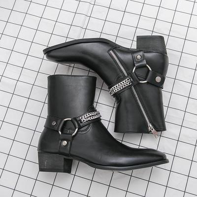 Winter European and American First Year Buckle Chelsea Boots Pointed High Top Martin Boots Short Boots J
