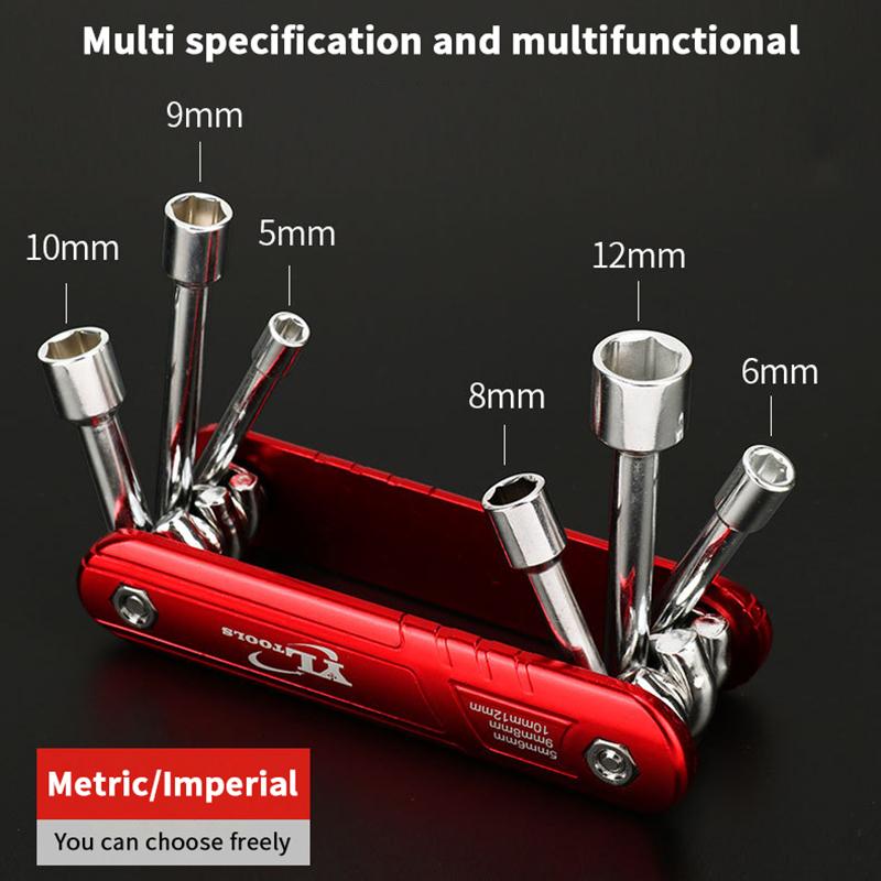Hex Nut Driver Set 6 In 1 Folding Nut Driver Set Imperial/Metric Motor Folding Socket Wrench Steel Shank Portable Premium Handle