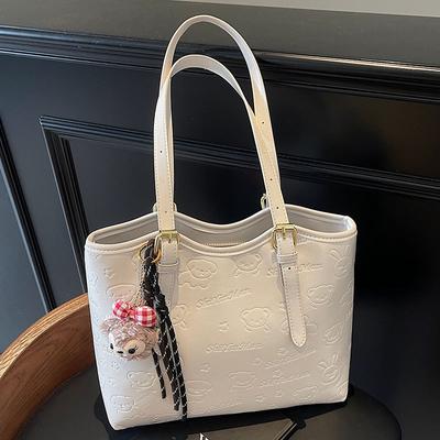Spring and Summer New Casual Korean Version Cute Embossed Simple Wind Tote Bag Large Capacity Fashionable Commuter Shoulder Women's Bag