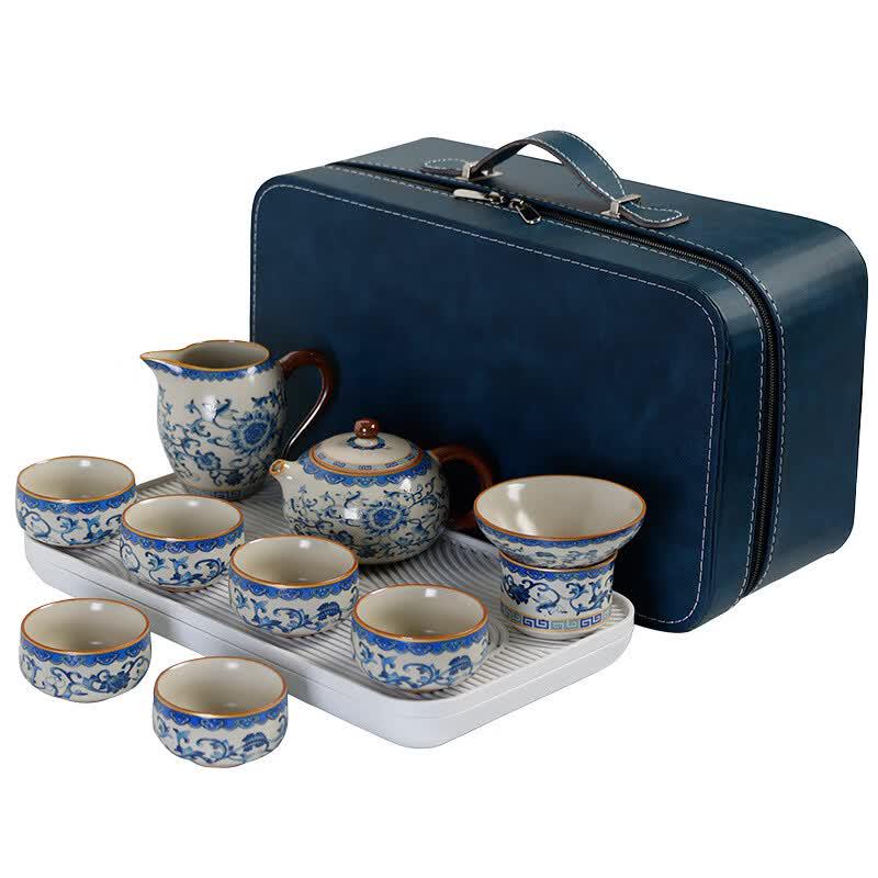 Portable Ru Kiln Ceramic Tea Set Gift Box