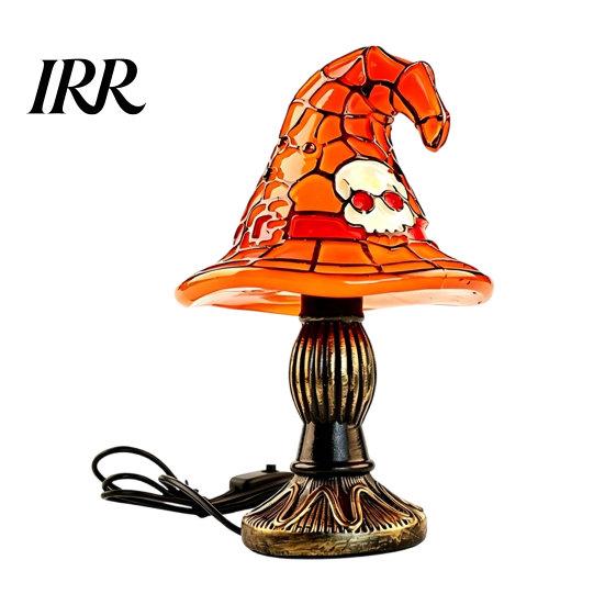 Handmade Witch Hat Lamp Halloween Table Lamp, USB Stained Glass Night Light Vintage Gothic Wizard Decorative for Home, оранжевый