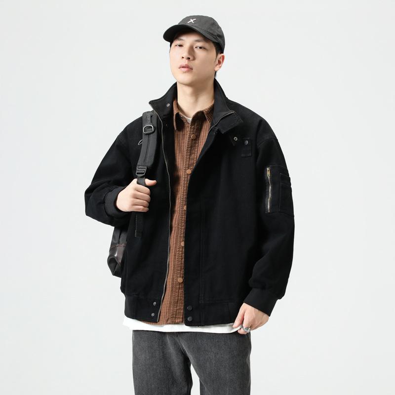 

Куртка в стиле милитари с воротником-стойкой, мужская, трендовая брендовая, ретро, большого размера, мужской топ из чистого хлопка, куртка в американском кэжуал стиле, трендовая с хлопковой подкладкой 4XL чёрный